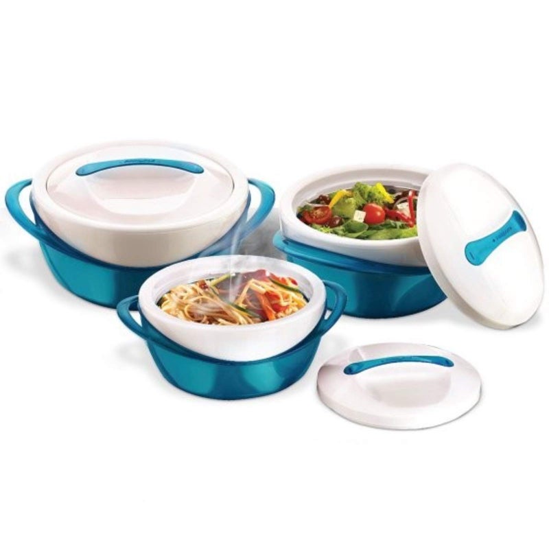 Pinnacle Insulated Casserole Dish with Lid 3 pc. set 2.6/1.25/.6 qt. Elegant Hot Pot Food Warmer/Cooler - Large Thermal Soup/Salad Serving Bowl- Stainless Steel â€“Best Gift Set for Moms â€“Holidays Teal - Image 1